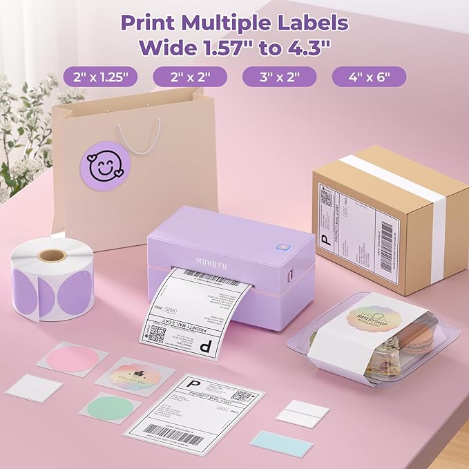 130B Bluetooth Thermal Label Printer+Thermal Direct Shipping Label (Pack of 500 4x6 Fan-Fold Labels)