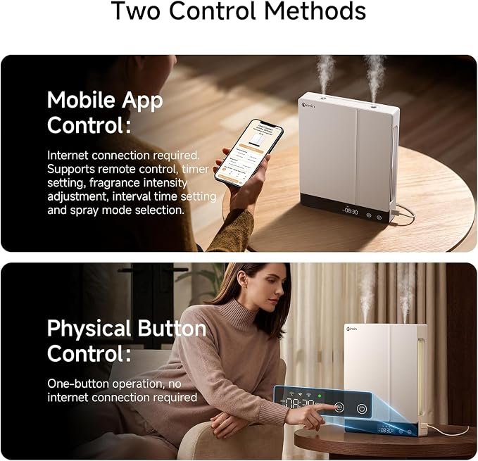 Smart Waterless Essential Oil Diffuser - Aromatherapy Scent Machine for Home & Office, Xiaomi Home APP, Remote Control, Dual Chambers/Nozzles, 2×230ml Oils, Hotel Collection, Wall/Desktop