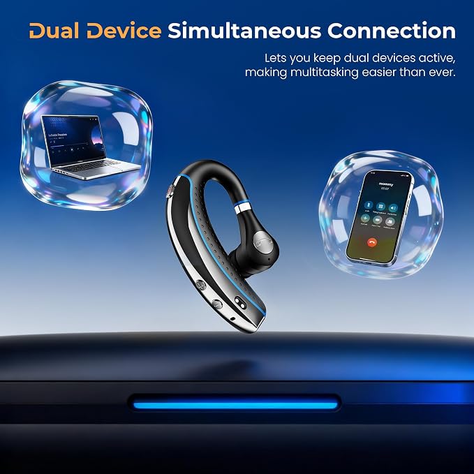 Bluetooth Headset, Bluetooth Earpiece with Noise Canceling Microphone, 0.53oz Ultralight V5.3 Wireless Headset with Charging Case Mute Button 56H Playtime Multi point for Work Cell Phone Driver Office