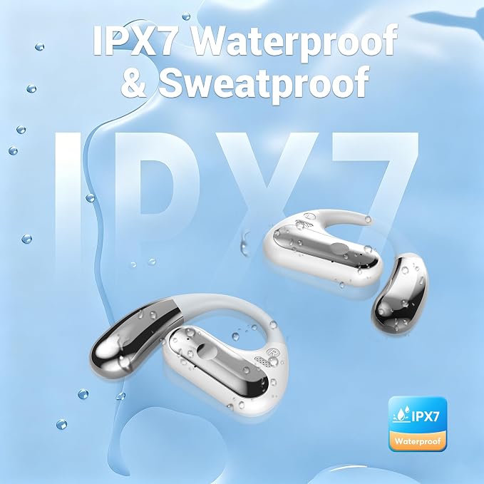 Open Ear Headphones, Bluetooth 5.4 Wireless Earbuds with Ear Hooks, 60H Playtime, AI Clear Call, LED Display Charging Case, IPX7 Waterproof Sports Earphones for Running Workouts Commute, White