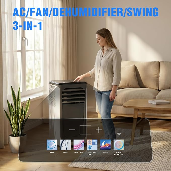 16000 BTU Portable Air Conditioner, 3-in-1 AC Unit with Cool/Dehumidify/Fan, Quiet Bedroom AC with Remote & WiFi Control, Cools Up to 750 Sq.Ft, Easy-Roll Portable Window AC Alternative