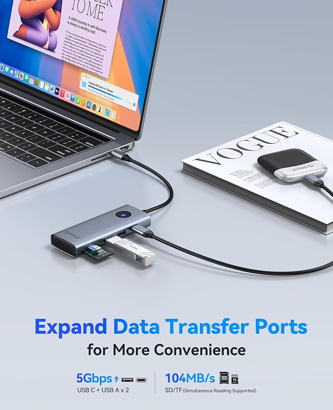 ORICO USB C Docking Station Dual Monitor, 8-in-1 Laptop Docking Station with 2 HDMI 4K@60Hz, 100W PD, USB-A&C 3.0, SD/TF, USB C Dock Compatible with MackBook/Dell XPS/HP/Surface