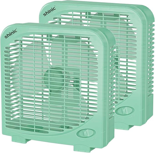shinic 2 Packs 10" Tabletop Box Fan, 2 Speeds, Quiet Table Fan with Strong Airflow, Energy Efficient Small Box Fan, Portable Kitchen Exhaust Fan for Bedroom Bathroom Office Dorm Workshop, Green