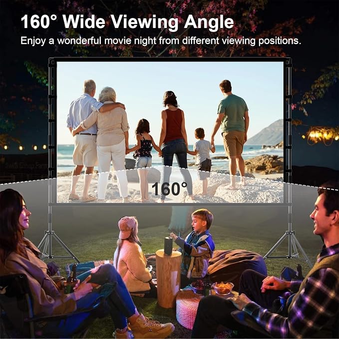Projector Screen with Stand, TOWOND 120 inch Portable Projector Screen Black Backing, Outdoor Movie Screen 16:9 4K HD Wrinkle-Free Projection Screen with Carry Bag for Backyard Sports Viewing Parties