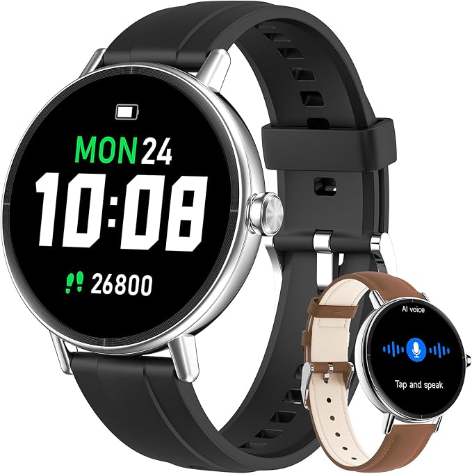 Gydom 1.27” Smart Watch for Women Men Compatible iPhone & Android (Answer/Make Call), Activity Fitness Tracker with 101+ Sports Modes, Heart Rate/SpO2/Stress/Sleep/Period Monitor, 2 Bands, IP68, Black