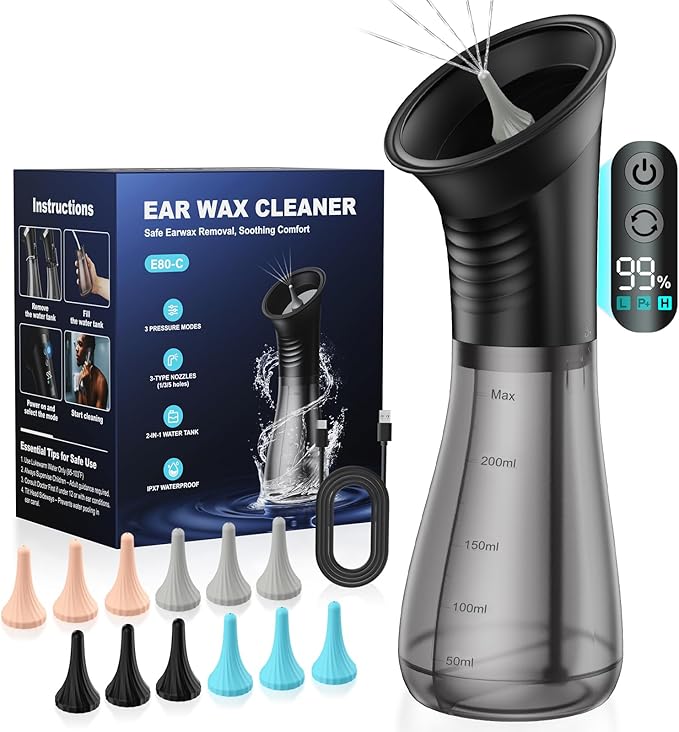 Safe Ear Wax Removal - Electric Ear Cleaner with 3 Pressure Modes, Effective & Easy to Use, IPX7, Automatic Powered Ear Wax Remover Home Ear Cleaning Machine