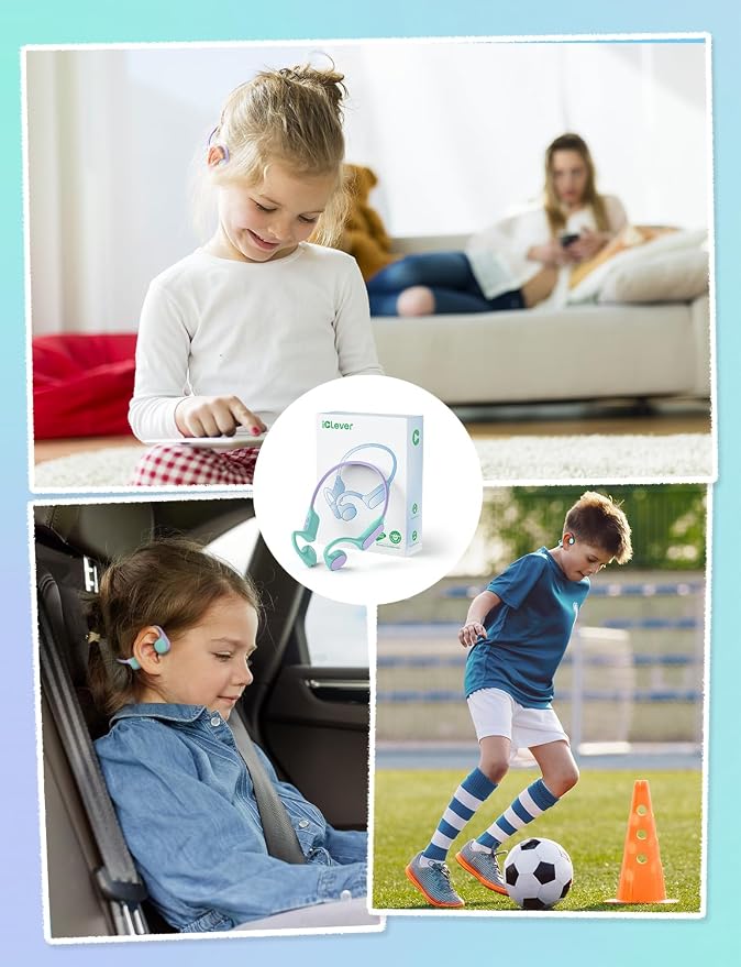 iClever Kids Headphones, Bluetooth 5.4 Air Conduction Open Ear Headphones, Safe Volume 74&85 dBA, Clear Audio, 360° Bending, Ultra-Light Comfortable Kids Bluetooth Headphones for iPad/Outdoor/Sports