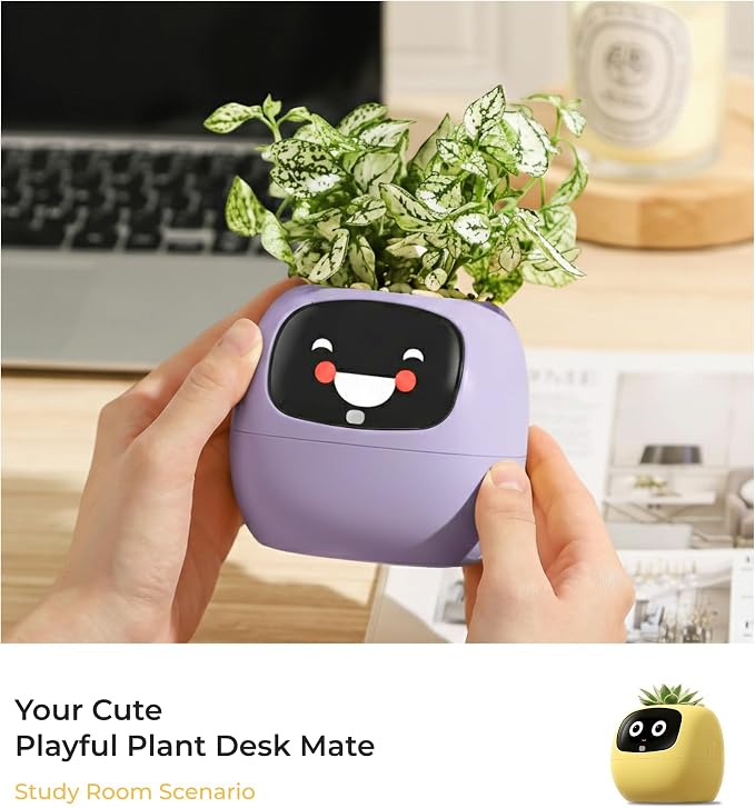 PLANTSIO Ivy AI Smart Planter Intelligent Flower Pot for Home Decoration Plants Companion Neat Desk Setup Gift Pet Planter Robot Guidance on Plant Care with Emojis (Violet)