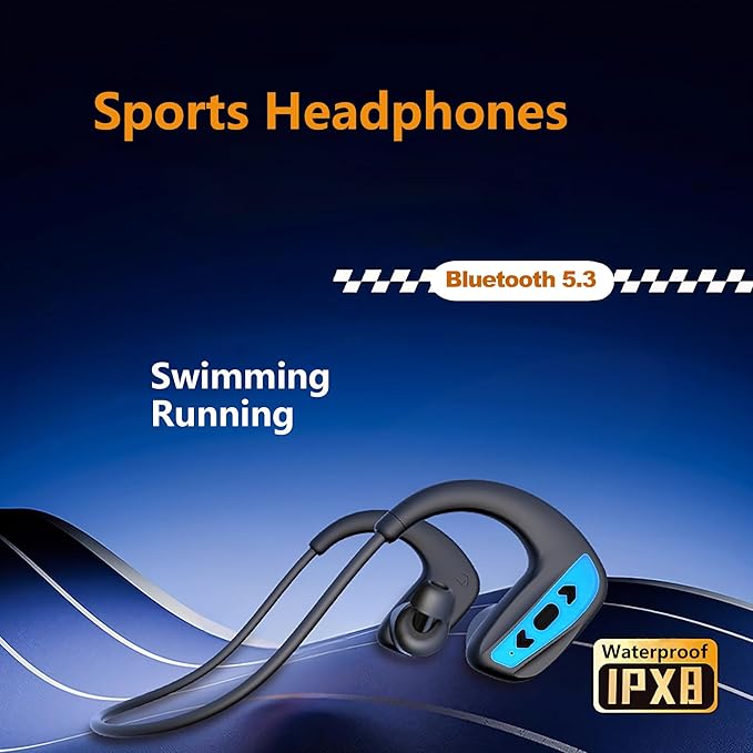 Swimming Headphone Underwater Waterproof Bluetooth ipx8 2 Colors red Blue 32G MP3 Player,in Ear no Falling, for Running Diving Cycling Hiking Gym Spa Other Sports(Blue)
