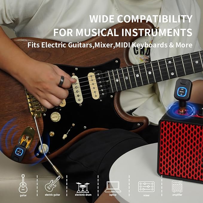 EROK WF-08 5.8GHz Wireless Guitar System with Rechargeable Charging Case – 4.6ms Ultra-Low Latency, 24-bit/48kHz, 100ft Range for Bass & Electric Instruments (WF-08)