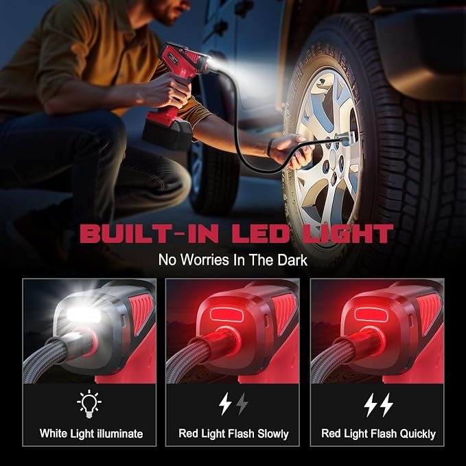 Tire Inflator Portable Air Compressor Compatible With Milwaukee 18V Battery, LIVOWALNY 150PSI Air Pump Cordless Tire Pump Digital Pressure Gauge, Tire Inflator for Car, Bike, Motorcycle (Tool Only)