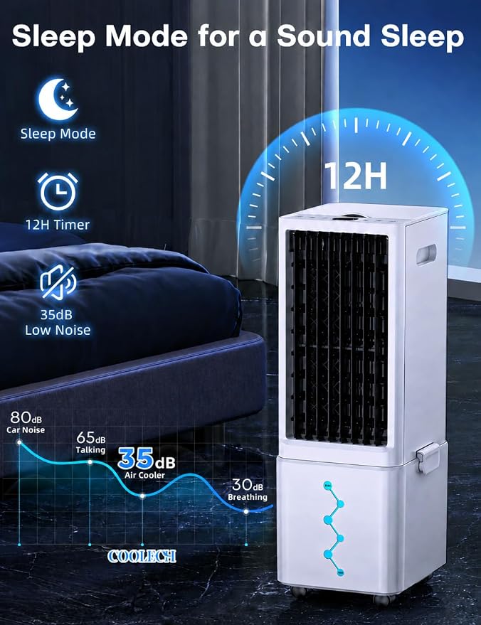 Windowless Air Conditioner w/4 Mode&3 Speed, Waterless Alert, 2.4-Gal Tank for 24H Cooling, 12H Timer,20FT Remote, 70° Auto Swing Evaporative Air Cooler, Portable Air Conditioners for Bedrooms