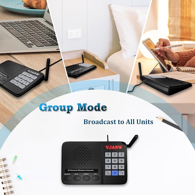 Intercoms Wireless for Home: Push to Talk, One to Many Group Broadcast, Voice Activated Monitor for Home, Ring Alert Call, 6000FT Long Range, Speak Closer for Clearer, More Private Communication