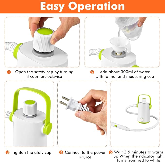 LDAILY Handheld Steam Cleaner, 1000W Portable Pressurized Steamer, Multipurpose Steam Cleaning Machine for Kitchen, Garment, Floor, Window, 300ml (10.2oz) Water Tank, 10 Accessories Included, Portable Heavy Duty Steamer (Green)