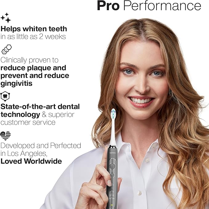 Aquasonic Vibe Series PRO – Ultra-Whitening Electric Toothbrush – 5 Modes & Smart Timers – Premium Travel Case & 6 Proflex Brush Heads – ADA Accepted Toothbrush (Charcoal Metallic)