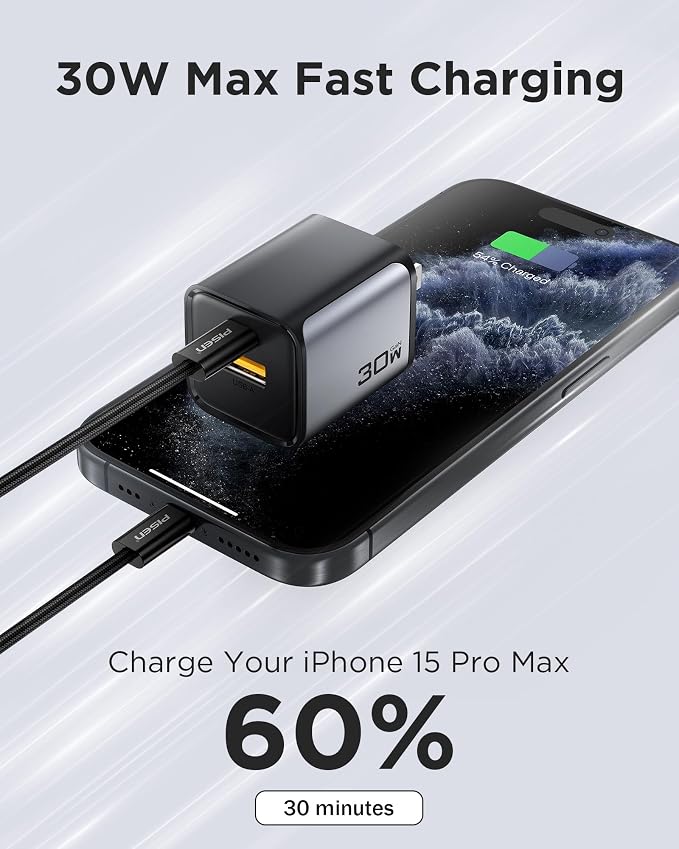 PISEN 2-in-1 Mag-Safe Charger Stand - Wireless Charger Charging Station for Multiple Devices & 30W USB C Charger - 30 Watt Dual Port PD QC 3.0 GaN Charging Block, 30W USB C Wall Charger, 2-Port 30 Wat