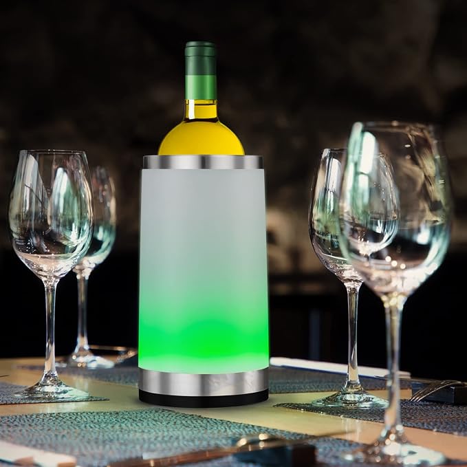 Wine Chiller with Rechargeable RGB Touch Lamp| Wine Bottle Cooler Bucket| Double Walled Insulator with 2 Ice Pack for 750ml Champagne| Perfect Wine Gifts| Wine Accessories for Party/Dinner