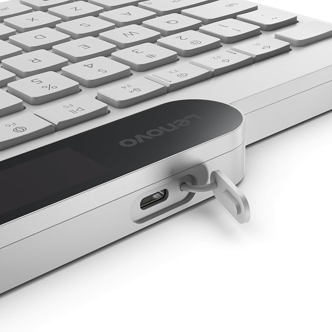 Lenovo 800 Self-Charging Bluetooth Keyboard, Uses Ambient Light for Charging, Bluetooth 5.1, Supports 3 Devices, Battery Free, Wireless, White