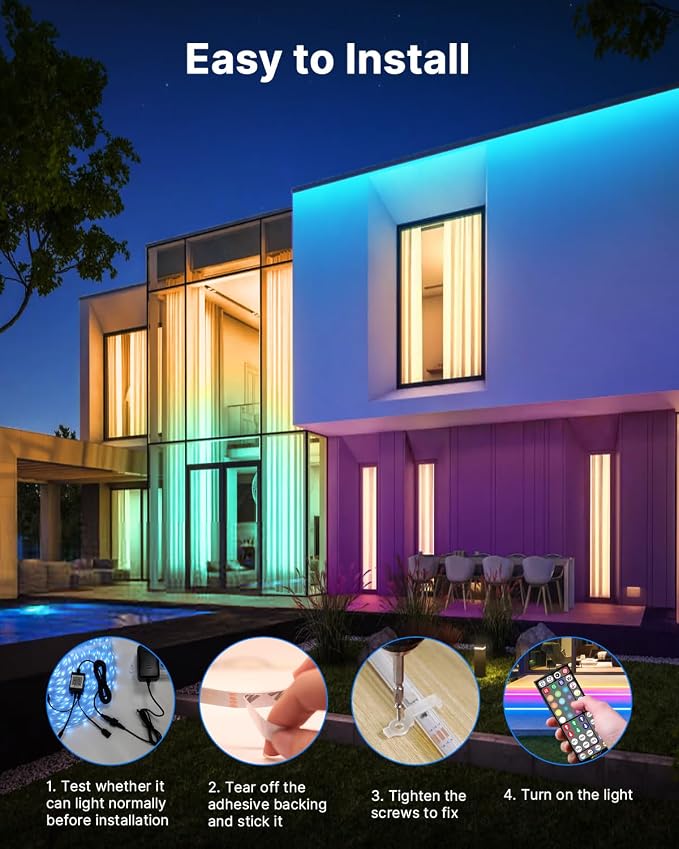 Fussion Outdoor LED Strip Lights Waterproof 400FT (2 Rolls of 200ft) with Remote, RGB LED Light Strips Music Sync Color Changing Christmas House Rope Lighting for Outside