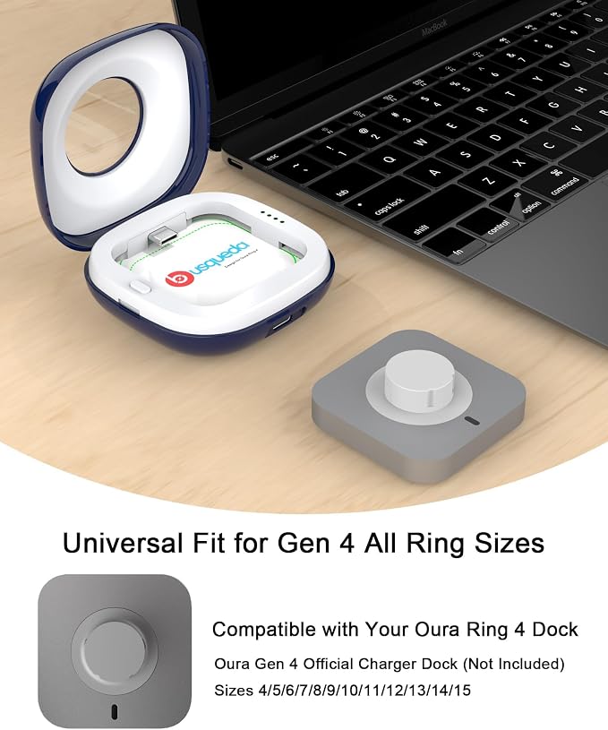 Portable Charging Case Compatible with Oura Ring 4 Charger, Fits All-Sized Ring Gen 4, Up to 10 Ring Charges,Blue (Official Charger NOT Included)