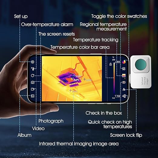 Mini Thermal Camera for Android, 256 x 192 IR Resolution Thermal Imager 25Hz Rate -15℃ to 600℃ Temp Range Optimized Temperature Accuracy, Works for Smartphones and Tablets (not for iOS)