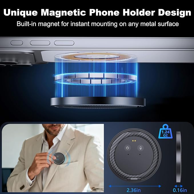 AI Voice Recorder Designed as Magnetic Phone Stand, Real-Time Transcription in 100+ Languages, Smart Digital Audio Recorder Transcribe & Summarize Note Taker Lectures Meetings (Space Gray)