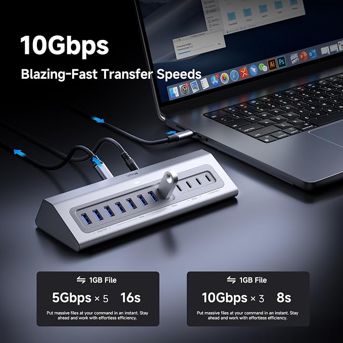 Gitfos Powered USB Hub,15 in 1 USB 3.2 Hub, USB C Hub with PD 100W, USB C 45W Charge, 10Gbps Data, 8 USB A, 65W Power Adapter, 3.3FT Cable, Aluminum USB Hub for PC, Laptop, Mac, Mac mini, iMac, iPad