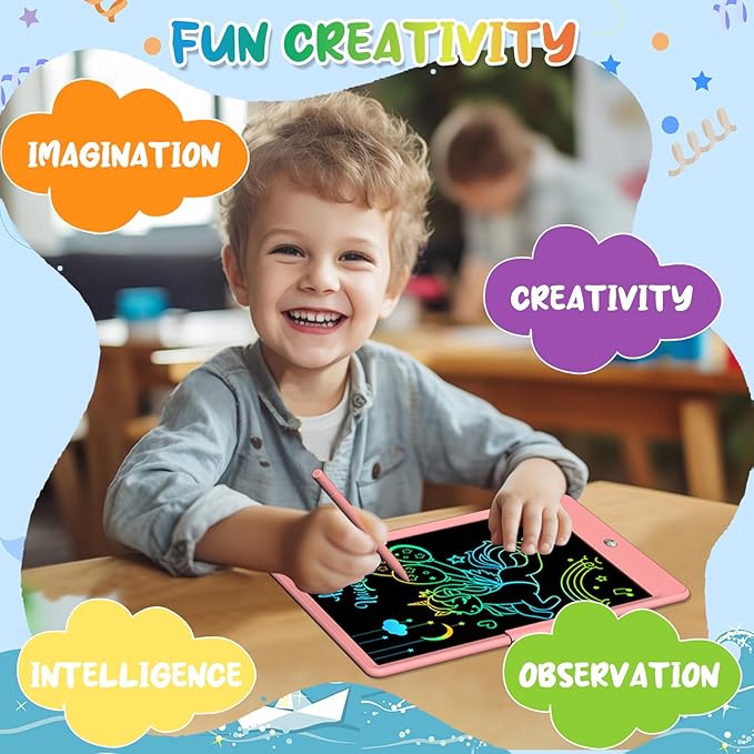 10 Inch LCD Writing Tablet Colorful Writing Board for Kids Learning Drawing Pad Educational Toy Gift for Toddlers(Pink+Blue)