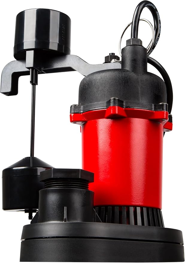 Red Lion RL-SP33V 115-Volt, 1/3 HP, 3200 GPH Aluminum and Thermoplastic Sump Pump with Vertical Switch and 8-Ft. Cord, Red, 14942741
