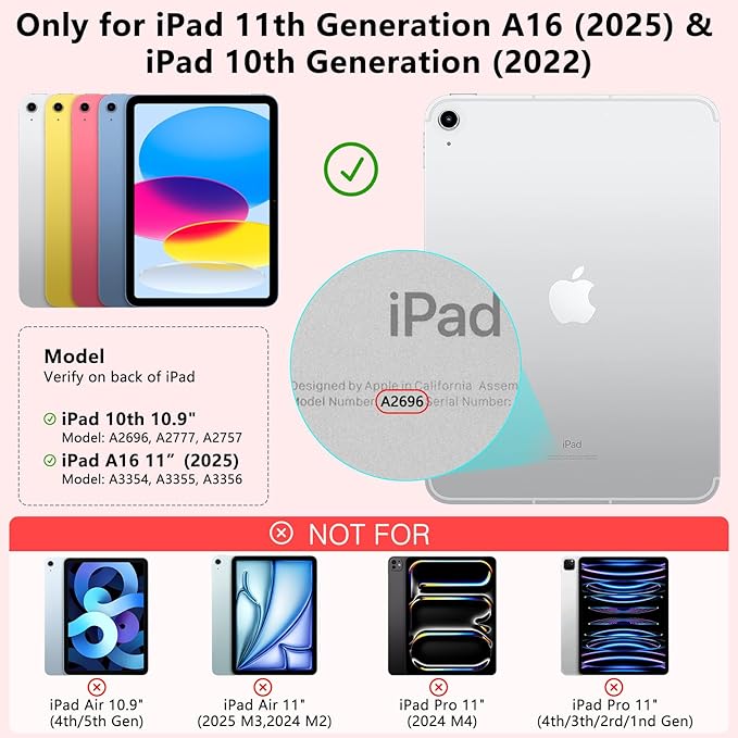 Touch Keyboard Case for iPad A16 11th Generation 2025/10th Generation 10.9 inch 2022,360° Rotatable for iPad 10th Generation Case with Keyboard- 10 Color Backlight Keyboard Case with Pencil Holder