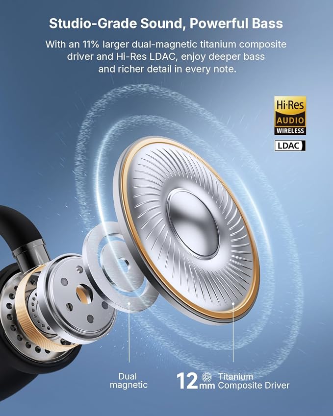 EarFun Clip 2 Open Ear Earbuds, Clip On Headphones, LDAC, Hi-Res Audio, 12mm Titanium Driver, 4 Mics AI Clear Call, AI Translation Earbuds, Secure Fit, 40H Playtime, Bluetooth 6.0 for Running, Workout