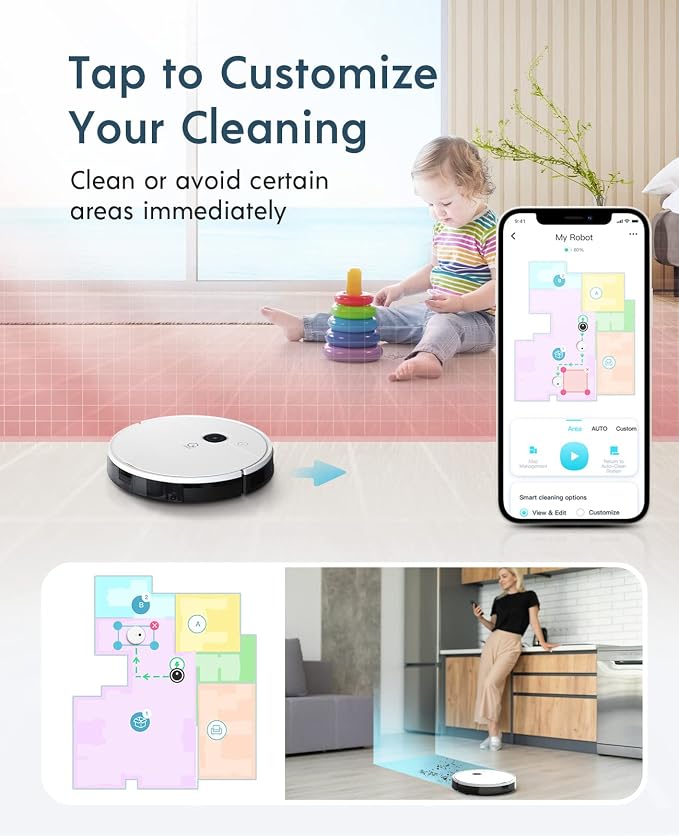 yeedi vac Robot Vacuum - Ultra-Slim Design, Powerful 3000Pa Suction, Carpet Detection, Smart Visual Mapping Navigation Ideal for Carpet, Hard Floor Cleaning, Pets Alexa Compatible, Wi-Fi Connected