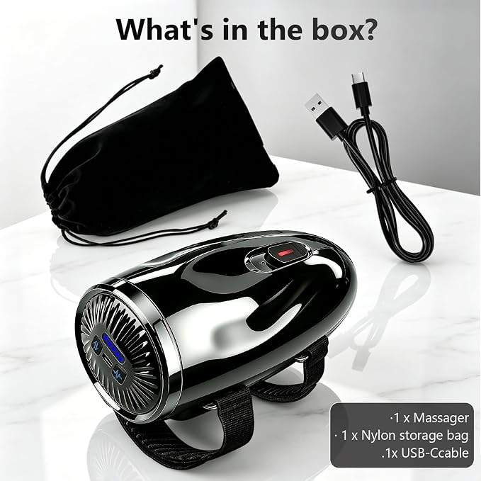Professional Handheld Palm Massager with Adjustable Straps, 5 Modes, 2600mAh USB Rechargeable Vibrating Massager for Barber Salon, Neck & Scalp Care（Black）