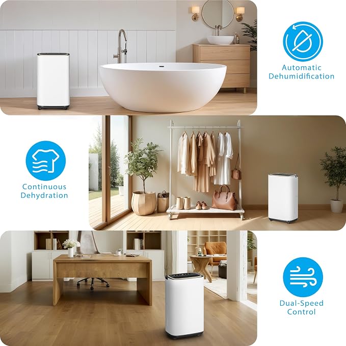 3000 Sq.Ft Dehumidifier for Basement with Drain Hose, Upgraded 30 Pint Large Best Compressor Dehumidifiers for Home or Garage, Smart Humidity Control, 24H Timer & Child Lock, Ideal for Large Rooms