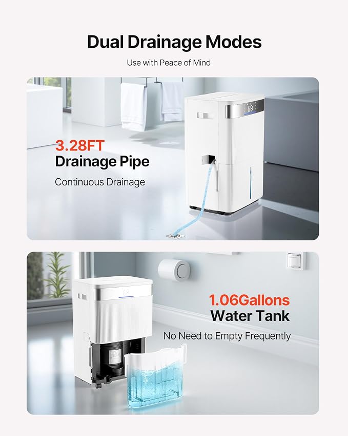 VEVOR 80 Pints Dehumidifier for Home & Basement, 4500 Sq.Ft Large Coverage, Drain Hose for Commercial & Industrial Use, Smart Humidity Control, Low Noise for Warehouses, Bathroom, Bedrooms & Storage