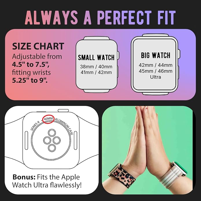 Braxley Bands for Apple Watches - Stretchy and Washable - Adjustable with Apple Watch Bands for Women & Men - Compatible with Apple Watch Series SE Ultra 9 8 7 6 5 4 3 2 1