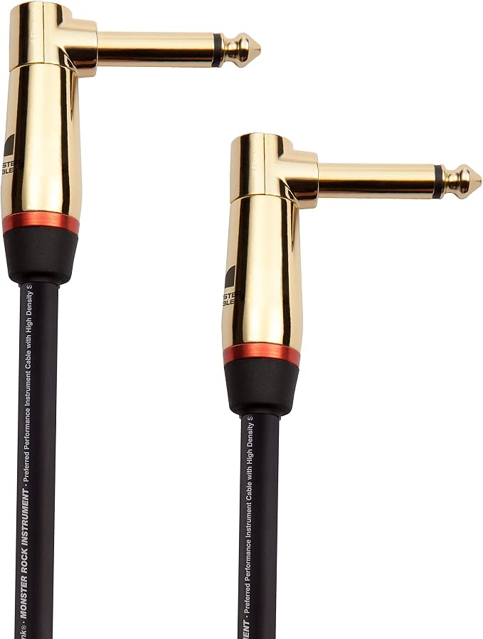 Monster Prolink Rock Instrument Cable - 8 in Right Angle to Right Angle for Electric Guitar - 95% Copper Braided Shielded