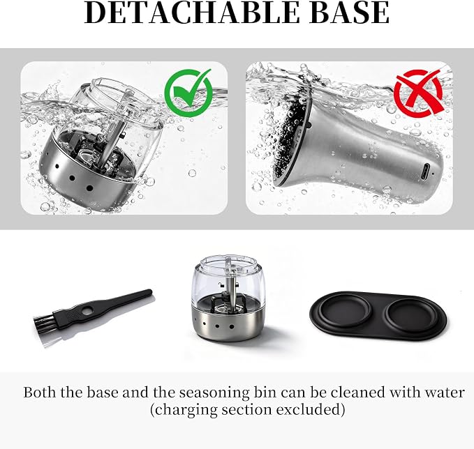 Electric Salt and Pepper Grinder Set of 2 - USB-C Rechargeable Automatic Salt Grinder, Stainless Steel Pepper Mill with LED Light, 5 Adjustable Coarseness, Tray & Brush Included