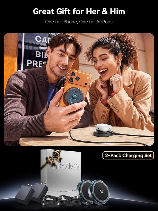 THREEKEY Qi2.2 25W Magnetic Wireless Charger: 2 Pack Fast Wireless Charging Pad for iPhone 17/16/15/14/13/12 Pro Max & AirPods, with Cooling Fan, 6.6ft Cable for Travel & Desk(35W Adapters Included)