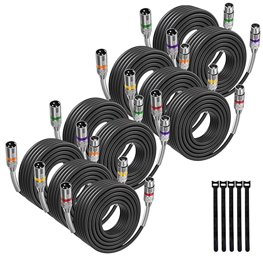 XLR Cables 20FT 10 Pack, Heavy Duty Oxygen-Free Copper 3-Pin Balanced Shielded XLR Male to Female Microphone Cable for Recording Studio Speaker, PA Systems, Audio Mixer and More