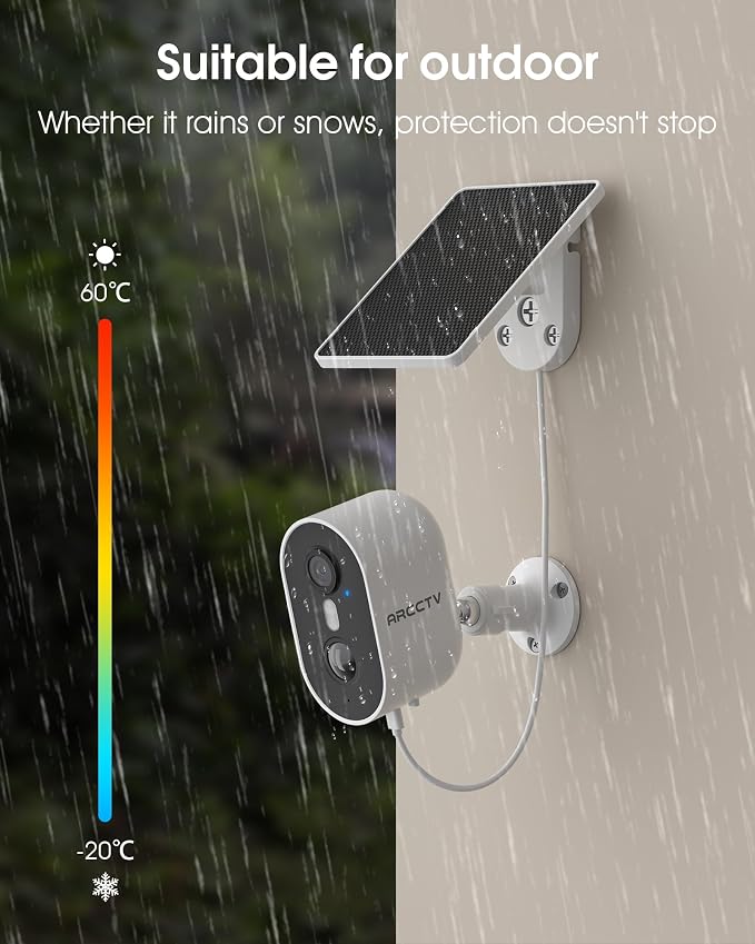 ARCCTV Security Camera Wireless Outdoor, 4MP Recharge Battery Powered WiFi Camera with Solar Panel, Motion Detection, Color Night Vision, 2-Way-Audio, 2.4G/5G Dual Band WiFi