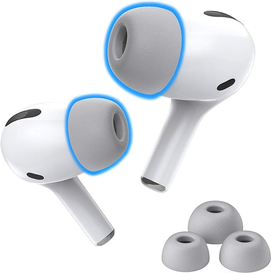 Foam Masters Memory Foam Ear Tips for AirPods Pro 1st & 2nd Gen | Comfortable | Secure | Better Noise Cancellation | Version 3.0 Replacement Buds (Small, Med, Large - 3 Pairs, Gray)