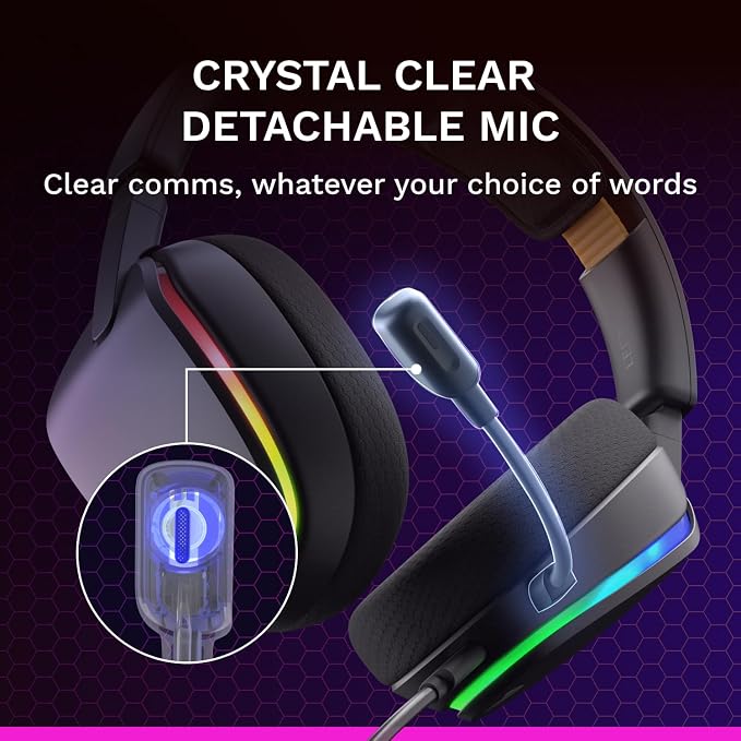 GLORIOUS GHS Eternal RGB - Stereo RGB Gaming Headset for PC, PS5, PS4, Switch - Custom Tuned Angled Drivers, Adjustable Crystal Clear Detachable Mic, USB-C - Durable, All Day/Night Comfort - Black