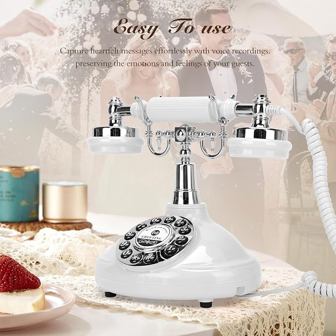 Wedding Phone Guest Book,Audio Guestbook,Vintage Wedding Guestbook Alternative,Polaroid Audio Phone Guest Book for Wedding Baby Shower Retirement Graduation Birthday Party & More! (White)