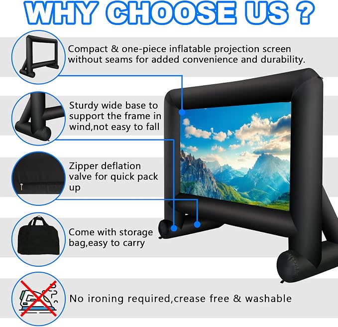 GZKYYLEGS 14 Feet Indoor and Outdoor Inflatable Blow up Mega Movie Projector Screen with Carry Bag for Front and Rear Projection