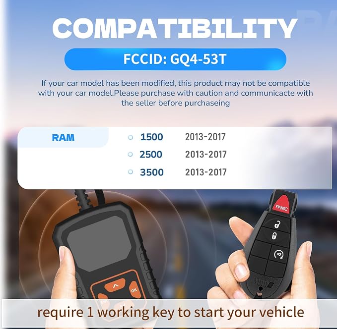 Key Fob Remote Replacement Kit Fits for Dodge RAM 1500/2500/3500 2013 2014 2015 2016 2017 GQ4-53T Keyless Entry Remote Control