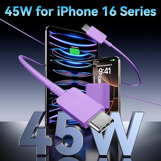 Phone 17 Charger Fast Charging, 45W Super Fast USB C Chargers Block with 10ft Type C Cord for Phone 17/17 Pro/17 Pro Max/Air/16 15 Pro Max Plus,iPad, Galaxy,Purple