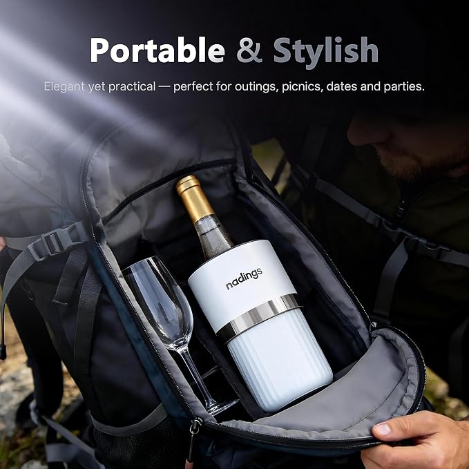Iceless Wine Chiller, Keeps Cold 6+ Hours, Fits Most Wine Bottles | Vacuum Insulated, 18/8 Stainless Steel, Portable, Fits Most Standard 750ml Wine & Champagne Bottles, White