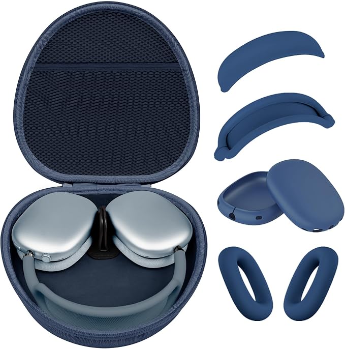 Hard Case for AirPods Max 2 Supports Sleep Mode, Travel Carrying Headphone Case with AirPods Max 2/1 Silicone Earpad Case/Ear Cups/Headband Cover, AirPod Max Protective Portable Storage Bag (Blue)