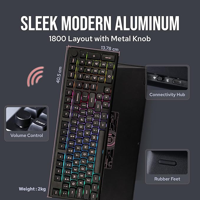 EPOMAKER Galaxy100 QMK/VIA Wireless Gaming Keyboard, Aluminum Shell, BT/2.4Ghz/USB-C, Pre-Lubed Hot-Swappable Linear Switches, NKRO, RGB Backlit (Black, Wisteria Linear Switch)